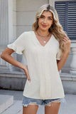 V-Neck Short Sleeve Blouse - Trendsi - Flyclothing LLC