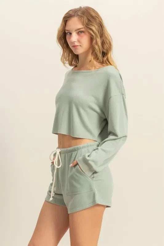 HYFVE Boat Neck Long Sleeve Cropped Top - Trendsi - Flyclothing LLC