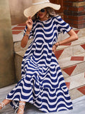 Wavy Striped Round Neck Short Sleeve Dress - Trendsi - Flyclothing LLC