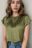 Pleated Flutter Sleeve Satin Top - Trendsi - Flyclothing LLC