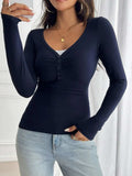 Devine Ruched V-Neck Long Sleeve T-Shirt - Trendsi - Flyclothing LLC