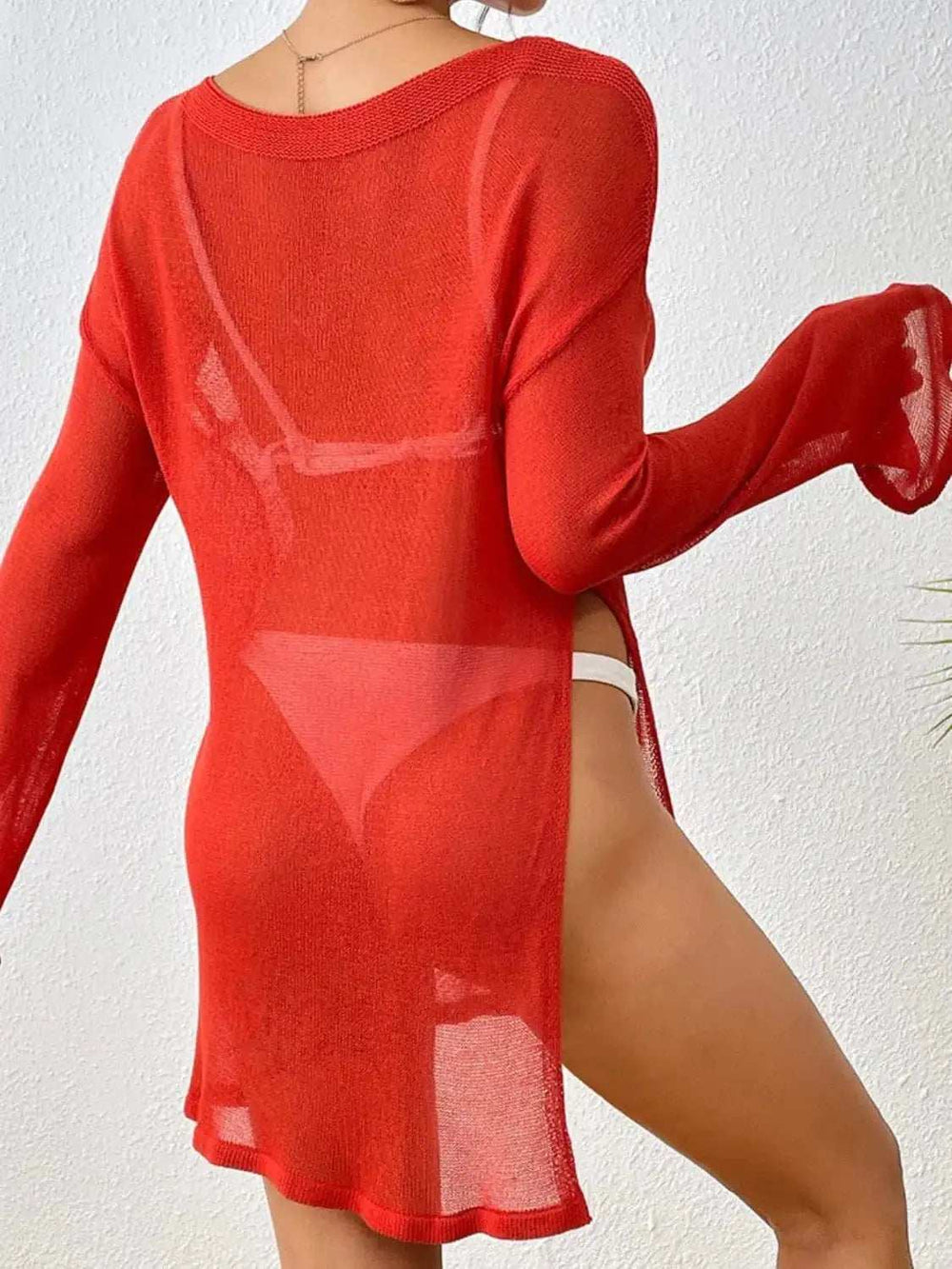Round Neck Slit Cover-Up - Trendsi - Flyclothing LLC