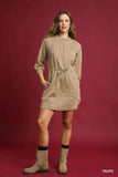 Umgee Drawstring Cable Knit Mini Dress with Pockets - Trendsi - Flyclothing LLC