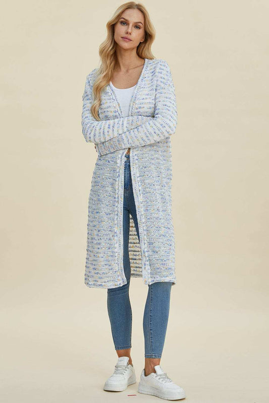 Double Take Full Size Open Front Longline Cardigan - Trendsi - Flyclothing LLC