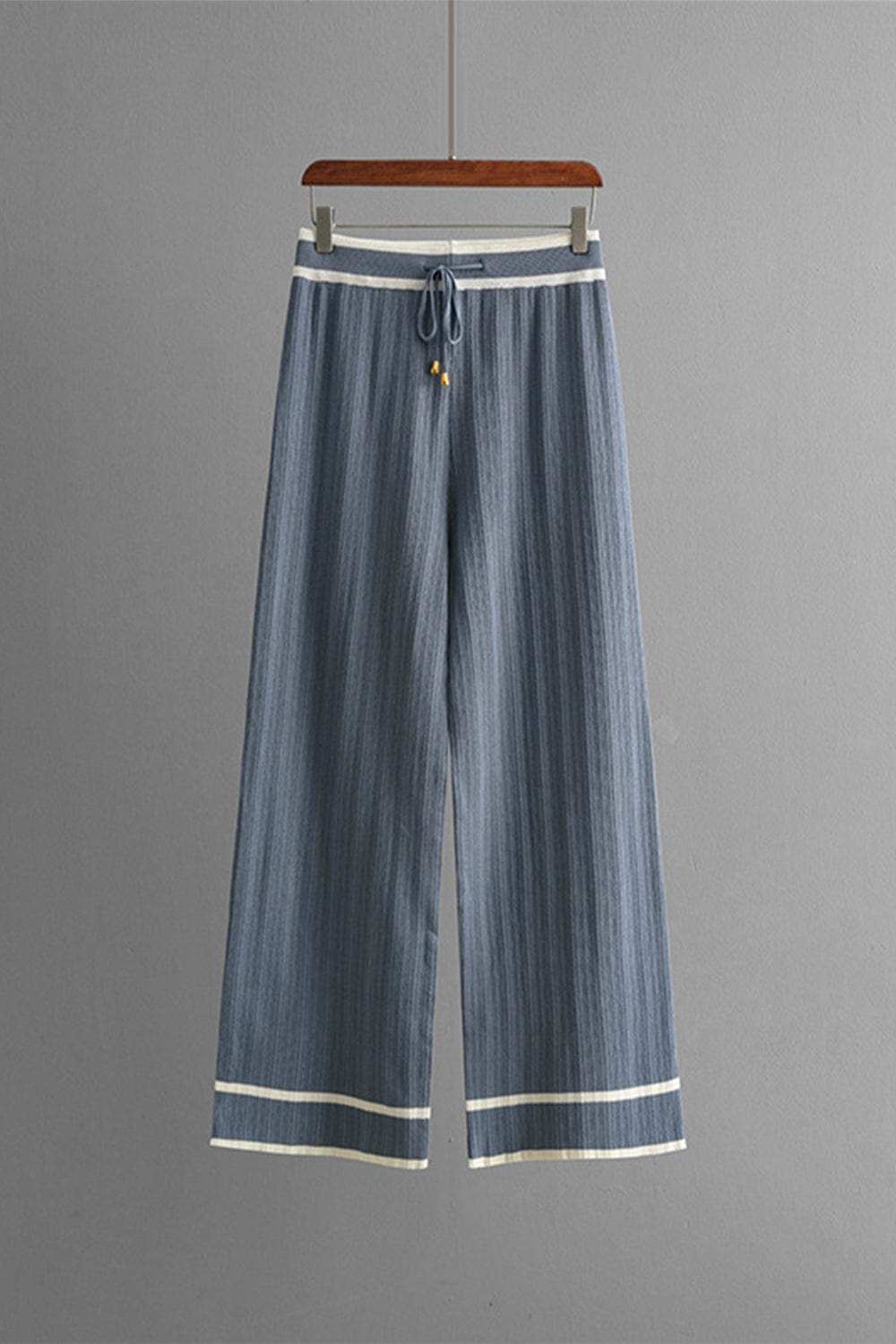 Contrast Trim Johnny Collar Top and Drawstring Pants Sweater Set - Trendsi - Flyclothing LLC