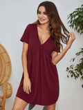 V-Neck Short Sleeve Lounge Dress - Trendsi - Flyclothing LLC