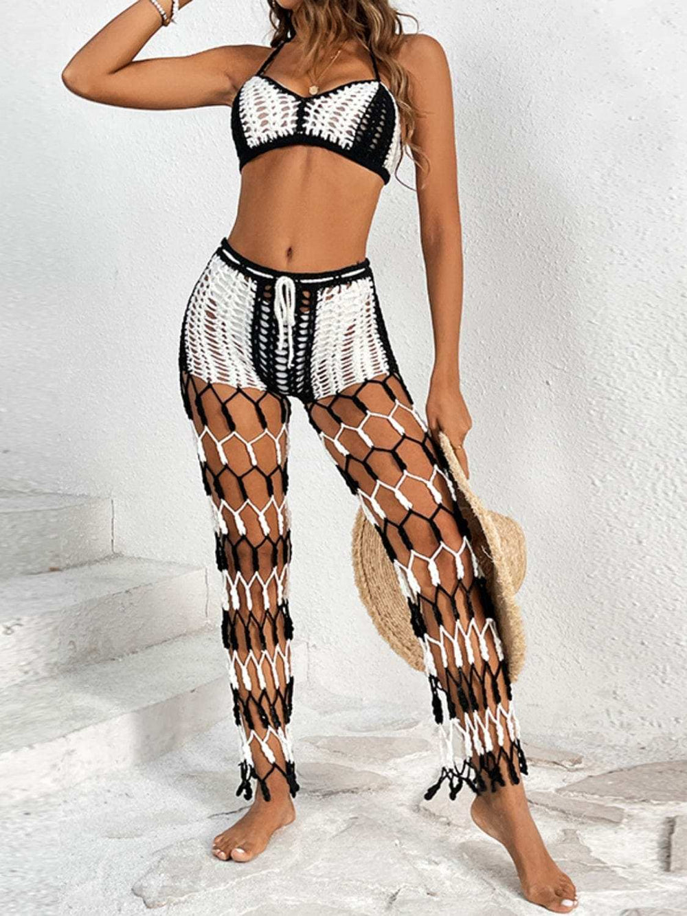 Cutout Halter Neck Top and Pants Two-Piece Swim Set - Trendsi - Flyclothing LLC