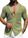 Men's Full Size Openwork Button Down Short Sleeve Shirt Plus Size - Trendsi - Flyclothing LLC