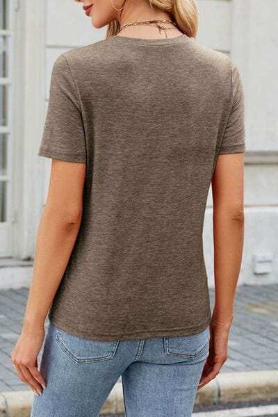 Round Neck Short Sleeve T-Shirt - Trendsi - Flyclothing LLC