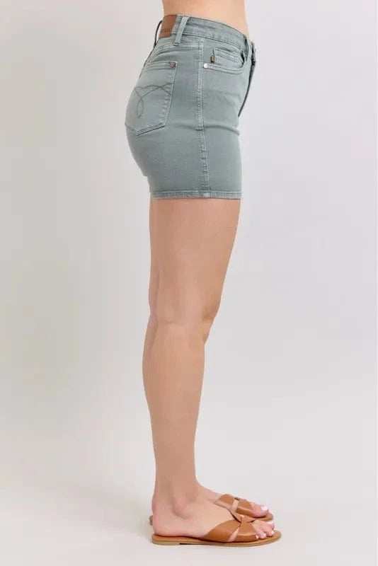 Judy Blue Full Size Hw Garment Dyed & Back Pkt Embroidery Shorts Plus Size - Trendsi - Flyclothing LLC