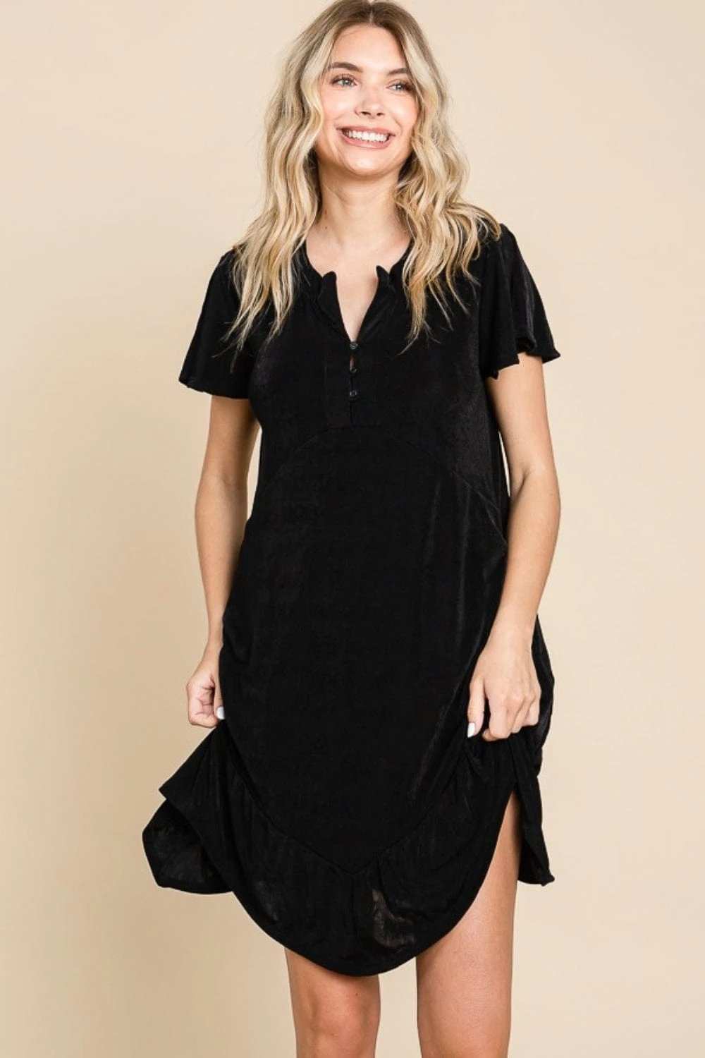 Culture Code Full Size Short Sleeve Ruffled Asymmetric Hem Dress - Trendsi - Flyclothing LLC