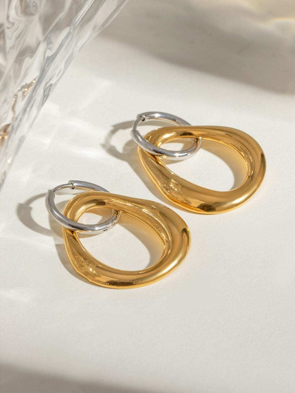 18K Gold-Plated Stainless Steel Contrast Asymmetrical Earrings - Trendsi - Flyclothing LLC