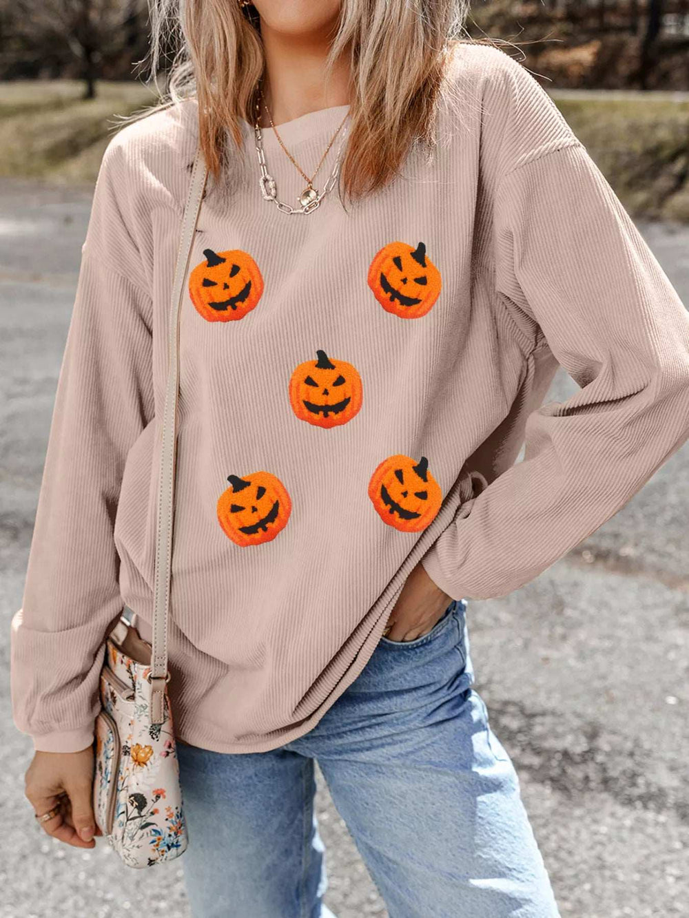 Halloween Pumpkin Drop Shoulder Sweatshirt - Trendsi - Flyclothing LLC