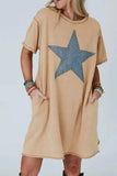 Mineral Wash Stud Beaded Star Pocketed T Shirt Dress - Trendsi - Flyclothing LLC