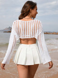 Openwork Boat Neck Long Sleeve Cover-Up - Trendsi - Flyclothing LLC