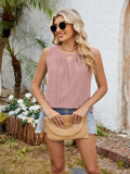 Eyelet Cutout Round Neck Tank - Trendsi - Flyclothing LLC