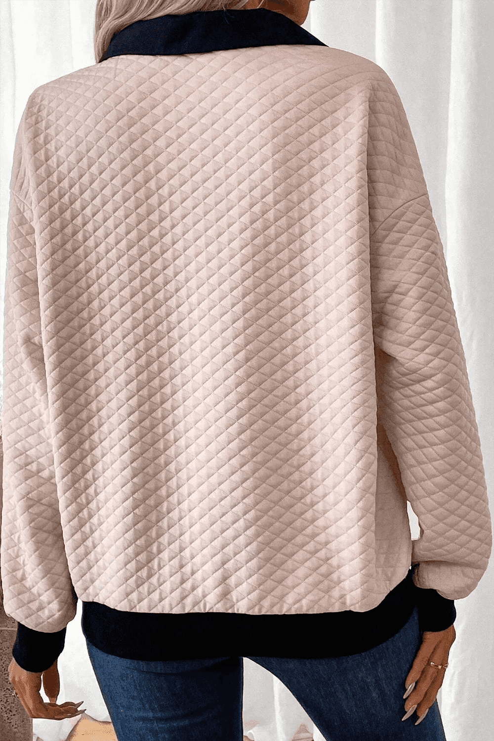 Textured Collared Neck Long Sleeve Top - Trendsi - Flyclothing LLC