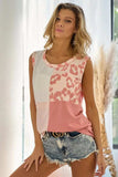 BiBi French Terry Color Block Leopard Sleeveless Top - Trendsi - Flyclothing LLC