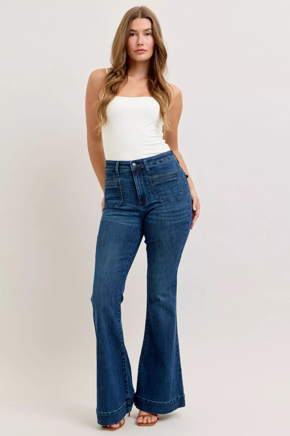 Judy Blue High-Waisted Flare Jeans with Front Pockets - Trendsi - Flyclothing LLC