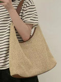Woven Straw Handbag with Leather Strap - Trendsi - Flyclothing LLC