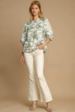 Umgee Floral Pleated Detail Lace Trim Sleeve Blouse - Trendsi - Flyclothing LLC