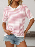 Mandy Striped Round Neck Half Sleeve Knit Top - Trendsi - Flyclothing LLC