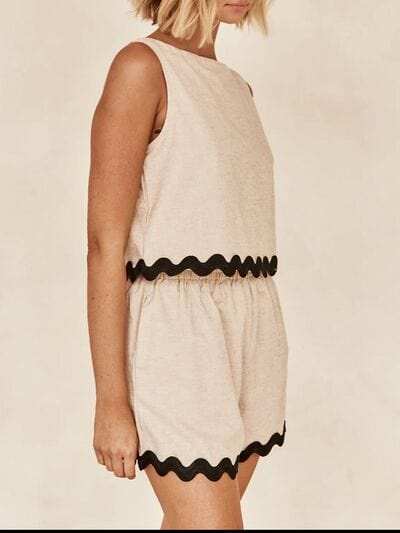 Contrast Trim Round Neck Tank and Shots Set - Trendsi - Flyclothing LLC