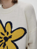 Flower Ribbed Hem Round Neck Sweater - Trendsi - Flyclothing LLC
