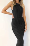 Slit Ribbed Round Neck Sleeveless Dress - Trendsi - Flyclothing LLC
