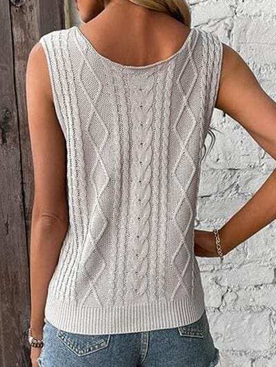 Cable-Knit V-Neck Sweater Vest - Trendsi - Flyclothing LLC