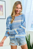 First Love Striped Long Sleeve Openwork Knit Top - Trendsi - Flyclothing LLC