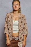 POL Openwork V-Neck Chenille Cardigan with Contrast Floral - Trendsi - Flyclothing LLC