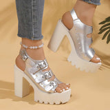 Buckle Platform Block Heels Sandals - Trendsi - Flyclothing LLC