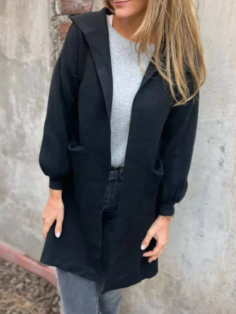 Full Size Open Front Drop Shoulder Hooded Cardigan Plus Size - Trendsi - Flyclothing LLC