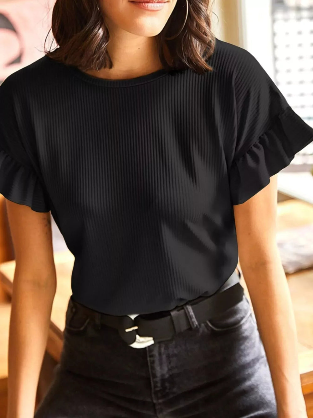 Round Neck Short Sleeve Casual T-Shirt - Trendsi - Flyclothing LLC