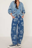 Flower Print Wide Leg Jeans - Trendsi - Flyclothing LLC