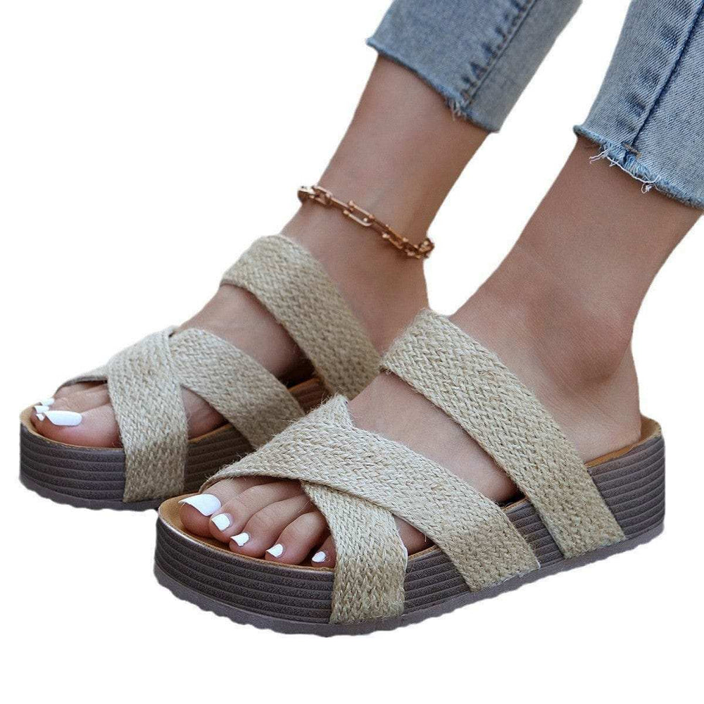 Crisscross Open Toe Platform Sandals - Trendsi - Flyclothing LLC