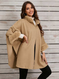 Fuzzy Trim Long Sleeve Poncho - Trendsi - Flyclothing LLC