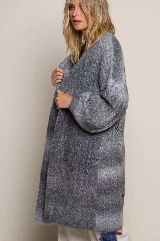 POL Distressed Cable-Knit Ombre Dying Cardigan - Trendsi - Flyclothing LLC