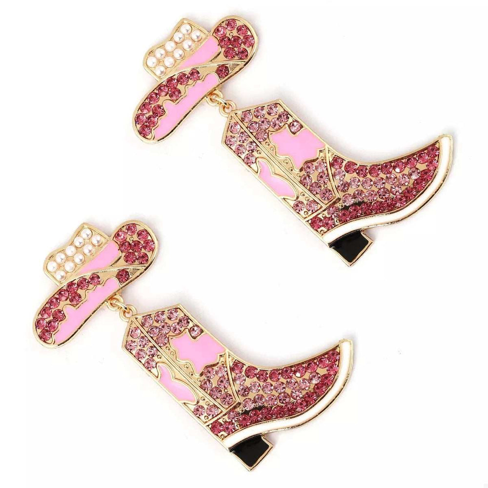 Rhinestone Cowboy Boot Dangle Earrings - Trendsi - Flyclothing LLC