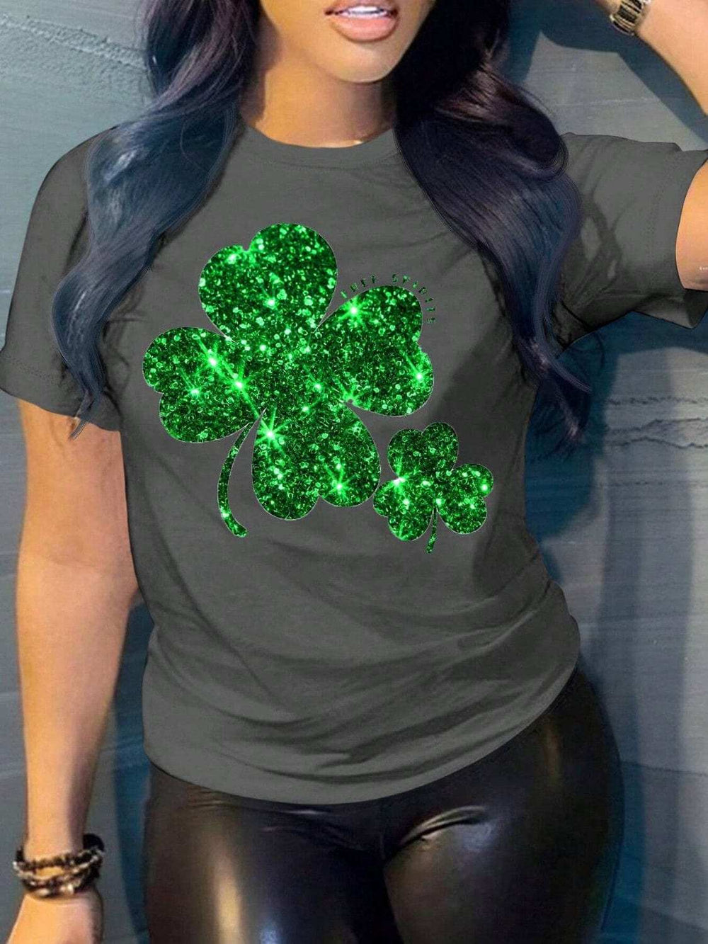 Lucky Clover Round Neck Short Sleeve T-Shirt - Trendsi - Flyclothing LLC