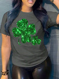 Lucky Clover Round Neck Short Sleeve T-Shirt - Trendsi - Flyclothing LLC