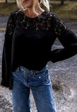 Lace Detail Round Neck Long Sleeve Blouse - Trendsi - Flyclothing LLC