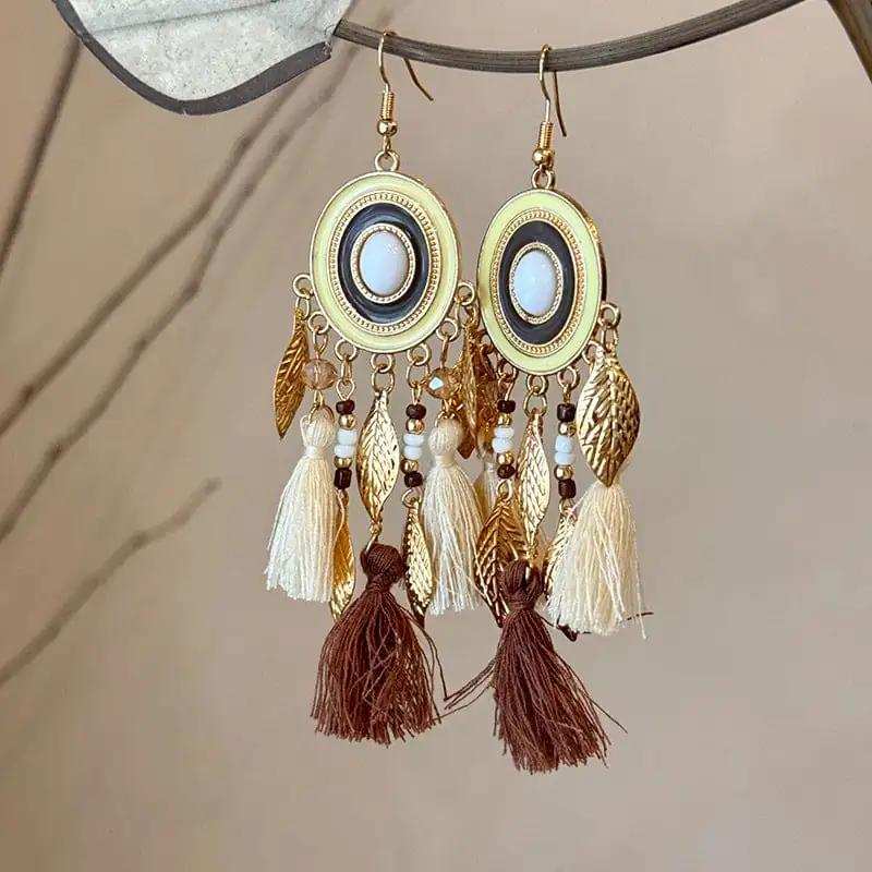 Alloy Rice Bead Dangle Earrings - Trendsi - Flyclothing LLC