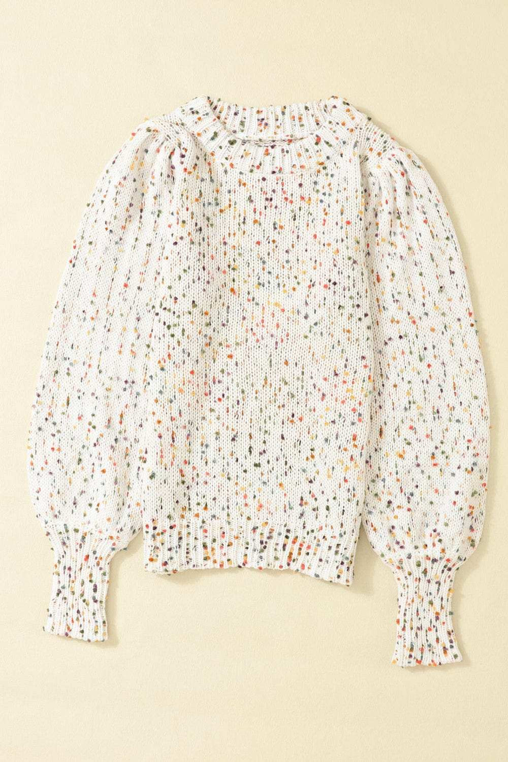 Confetti Round Neck Long Sleeve Sweater - Trendsi - Flyclothing LLC