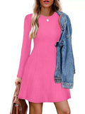 Ribbed Knit Long Sleeve A-Line Dress - Trendsi - Flyclothing LLC