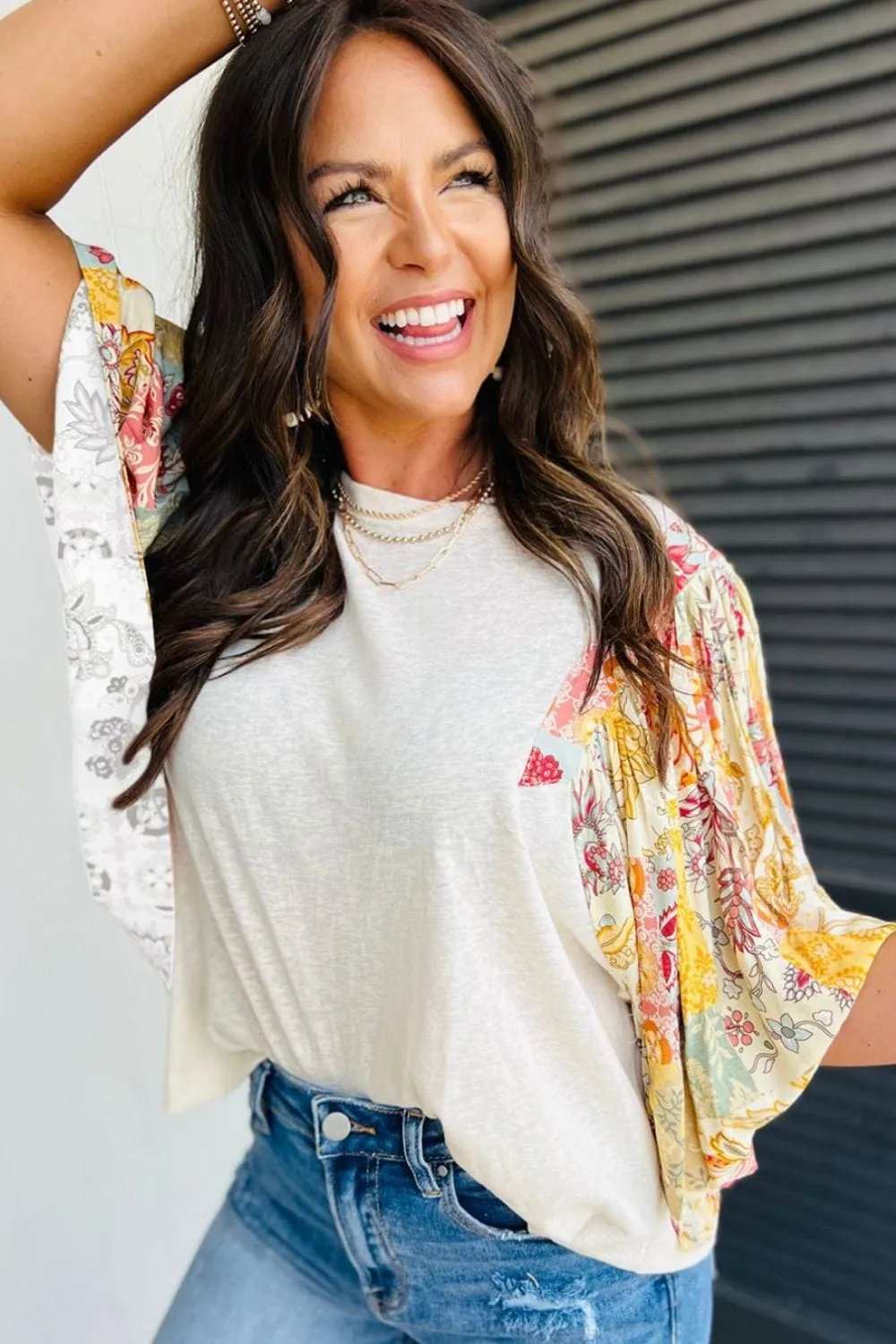 Printed Round Neck Flutter Sleeve Blouse - Trendsi - Flyclothing LLC