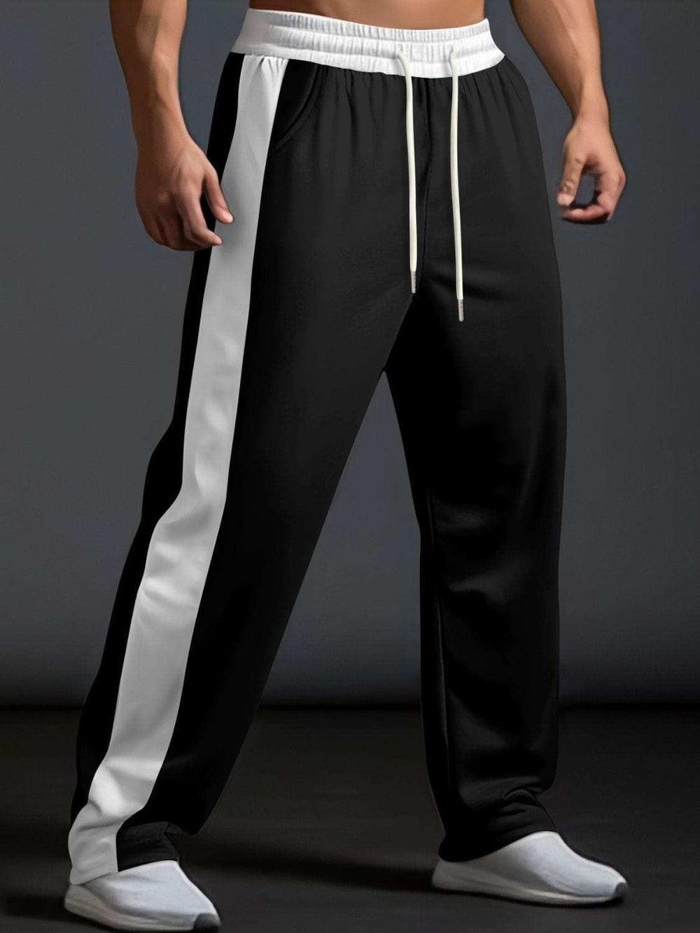 Men's Full Size Drawstring Contrast Wide Leg Pants Plus Size - Trendsi - Flyclothing LLC