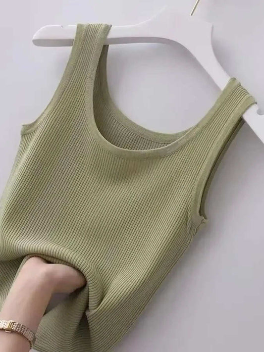 Plus Size Ribbed Knit Scoop Neck Tank Top - Trendsi - Flyclothing LLC