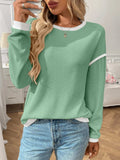Ribbed Contrast Trim Long Sleeve Top - Trendsi - Flyclothing LLC